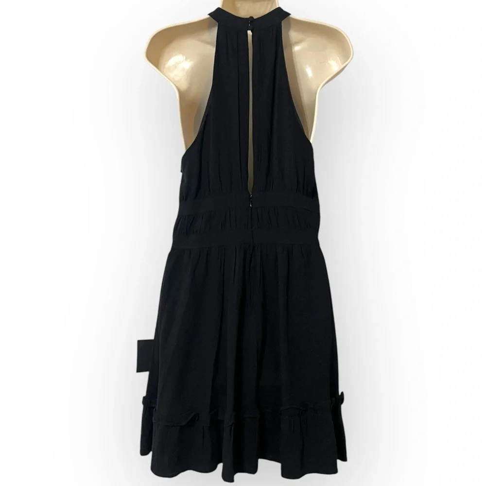 LULUS Dress Womens Medium Black Linen Blend Roman Reverie Halter Mini Ruffle New - Picture 7 of 10